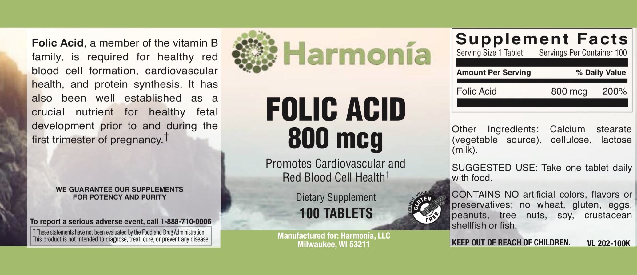 Folic Acid 800 mg for Cardiovascular Health and Protein Synthesis