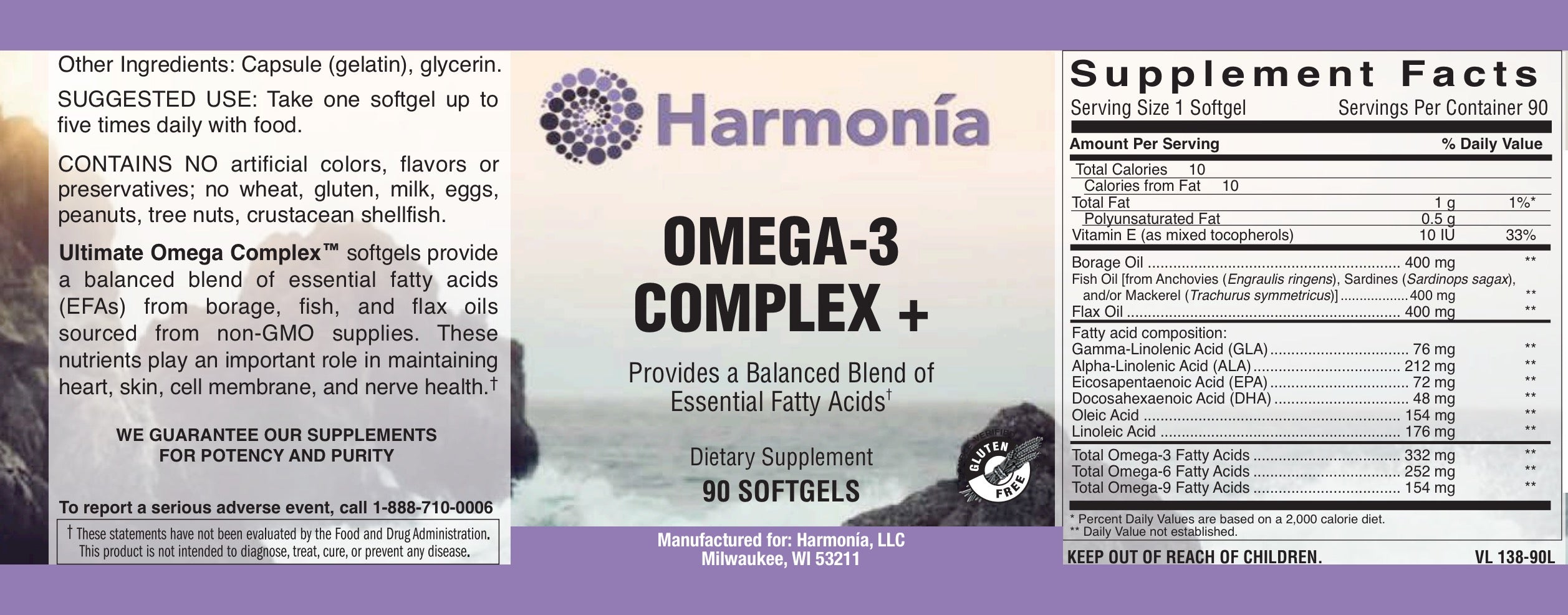 Omega-3 Complex +, with Omega 3, 6, and 9 and Non-GMO Flax Oil